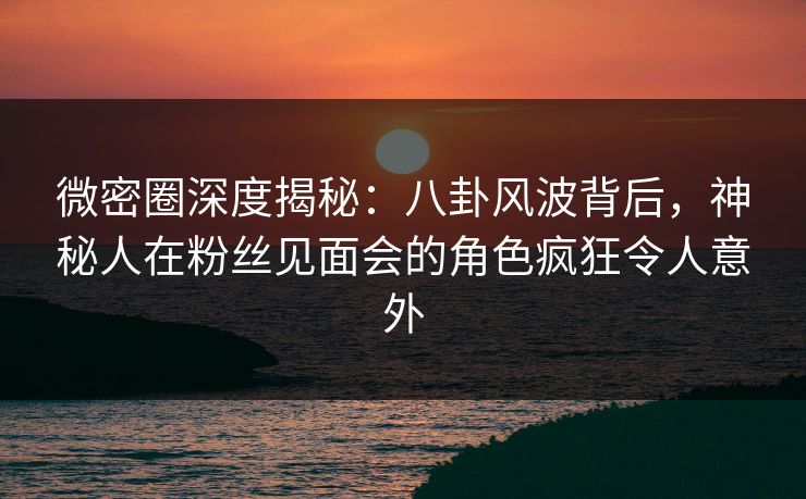 微密圈深度揭秘：八卦风波背后，神秘人在粉丝见面会的角色疯狂令人意外